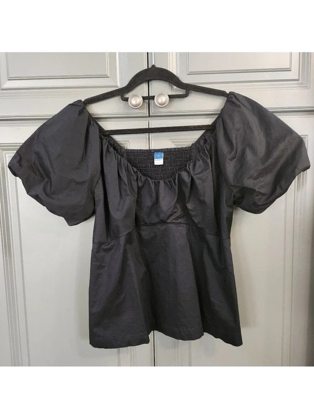 Old Navy Black Puff-Sleeve Peasant Top Size Medium